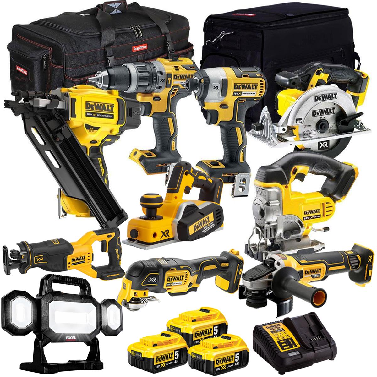 Dewalt 18V 10 Piece Power Tool Kit with 3 x 5.0Ah Battery & Charger T4TKIT-981