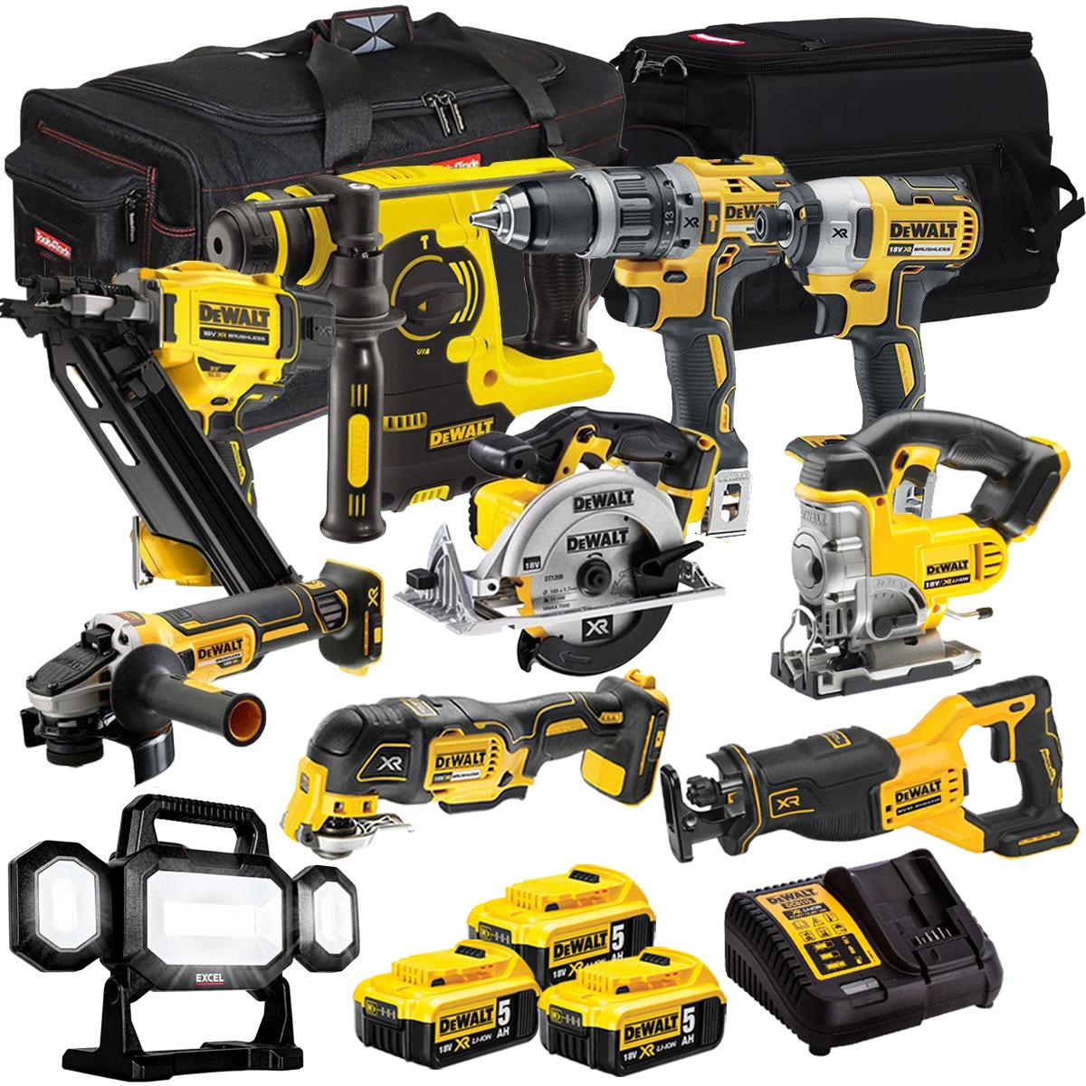 Dewalt 18V 10 Piece Power Tool Kit with 3 x 5.0Ah Battery & Charger T4TKIT-992