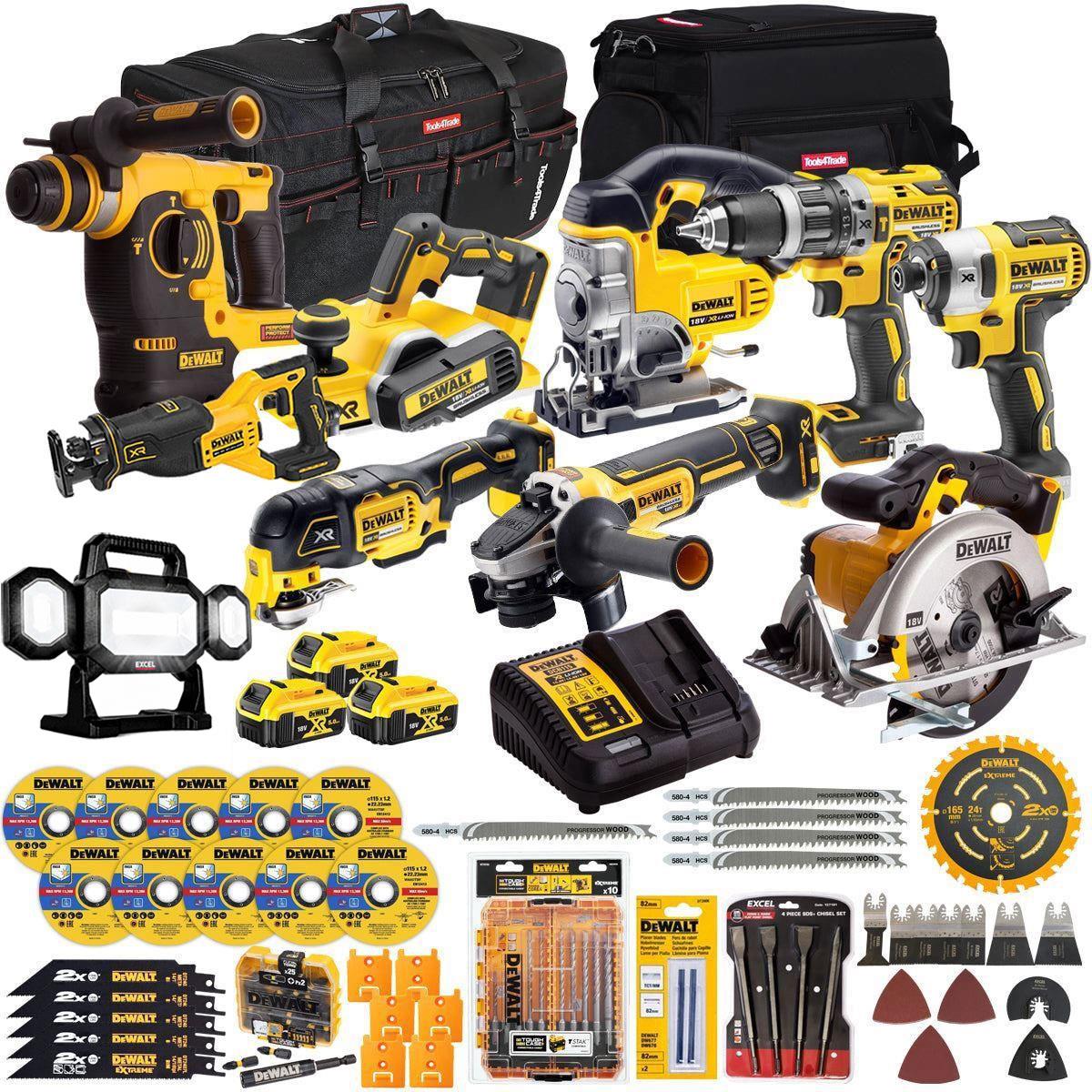 Dewalt 18V 10 Piece Power Tool Kit with 3 x 5.0Ah Battery Charger & Accessories Set T4TKIT-17218