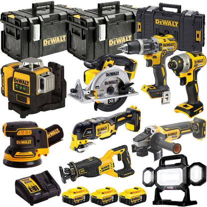 Dewalt 18V 9 Piece Power Tool Kit with 3 x 5.0Ah Battery Charger & Toughsystem Box T4TKIT-12842